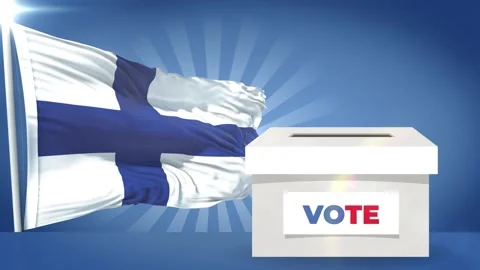 Finland Flag and voting box presidential election 2027 Stock Footage 343554395