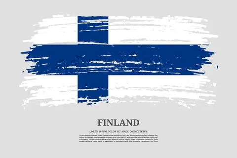Finland flag with brush stroke effect and information text poster, vector Illustrazione stock