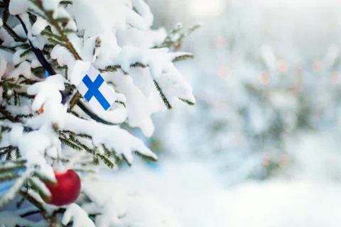 Finland flag. Christmas in Finland Stock Photos