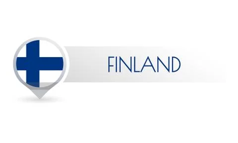 Finland flag. Circle flag button in the map marker shape. Finnish country icon,  Stock Illustration