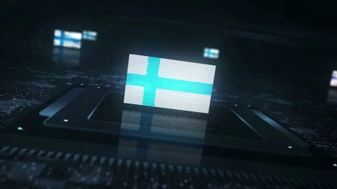 Finland flag on computer cpu Stock Footage 347866462