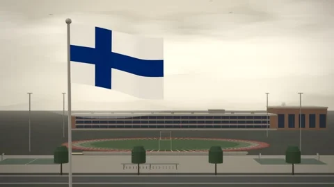 Finland Flag Flying Over School Campus Running Track seamless loop Stock Footage 345381390