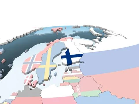 Finland with flag on globe Stock Illustration