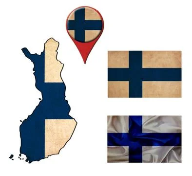 Finland flag, map and map pointers Stock Illustration