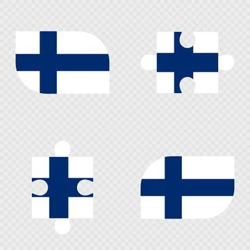 Finland Flag Rounded Shapes and Puzzle Set. Stock Illustration