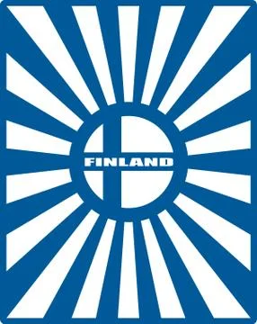 Finland flag on sun rays backdrop Stock Illustration