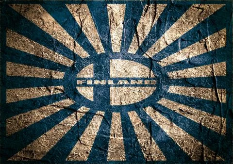 Finland flag on sun rays backdrop Stock Illustration