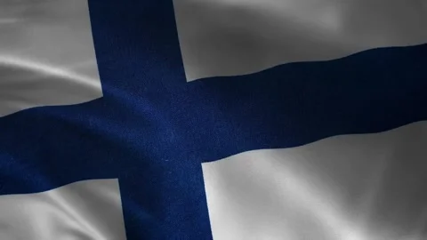 Finland flag waving closeup background with blue Nordic cross on white fabric, Vídeos de archivo 339544232