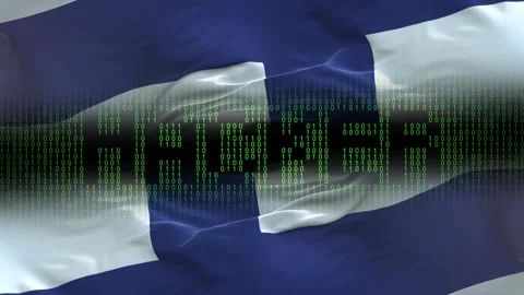 Finland flag - Waving flag on matrix binary code background Stock Footage 321419975