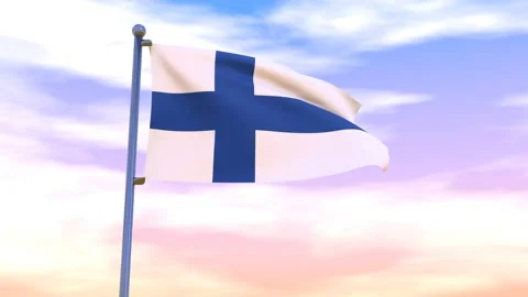 Finland Flag waving in the high wind Stock Footage 154374892