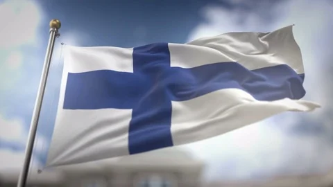 Finland Flag Waving Slow Motion 3D Rendering Blue Sky Background - Seamless.. Stock Footage 75250455