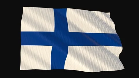 Finland flag waving in the wind on a black background Stock Footage 343209600