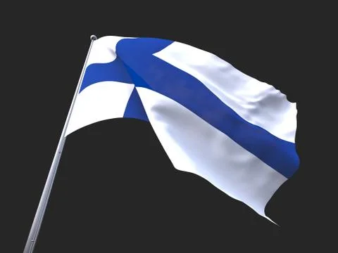 Finland flying flag isolate on black background. Stock Illustration