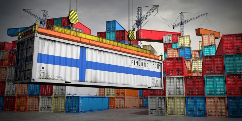 Finland - freight container in cargo terminal - 3D illustration Stock Illustration