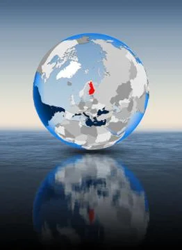 Finland on globe in water Stock Illustration