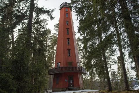 Finland. Kaukolanharjun torni.3 April 2022 . High wooden observation tower wi Stock Photos