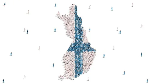 Finland Map and Flag. A large group of people in the Finnish flag color map. Stock Footage 169855987