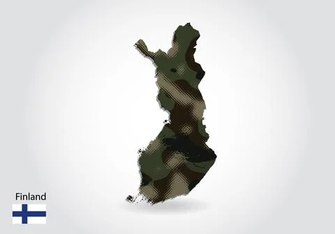 Finland map with camouflage pattern, Forest - green texture in map. Military  Illustrazione stock
