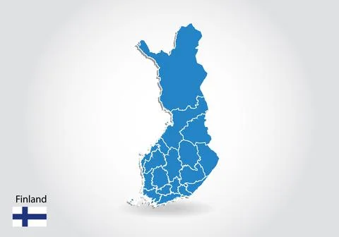 Finland map design with 3D style. Blue finland map and National flag. Simple  스톡 일러스트