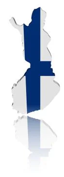 Finland map flag 3d render with reflection illustration Stock Illustration