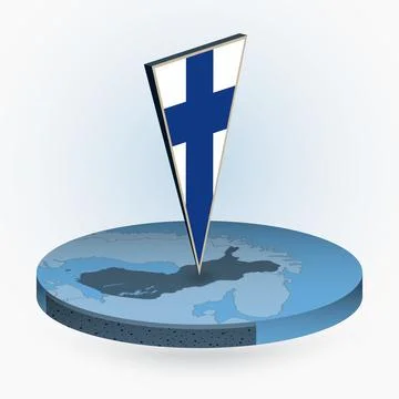 Finland map in round isometric style with triangular 3D flag of Finland Stock Illustration