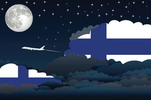 Finland Night Clouds Airplane Vector Illustration Stock Illustration