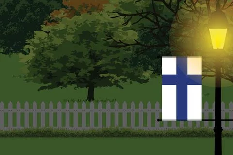 Finland Night Trees Lamp Vector Illustration Stock Illustration