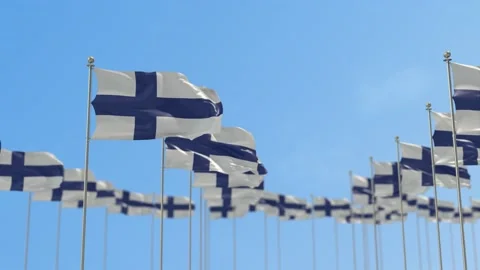 Finland Row Of Flags 3D Animation Stock Footage 148675431