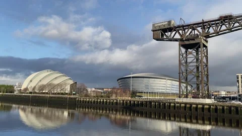 The Finnieston Crane Glasgow Armadillo SEC Hydro OVO Arena on sunny day Stock Footage 265242352