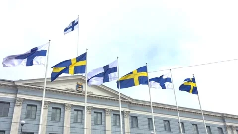 Finnish and Swedish Flags Stock Footage 132086857