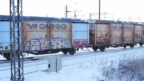 Finnish cargo train wagons Stock Footage 257053003
