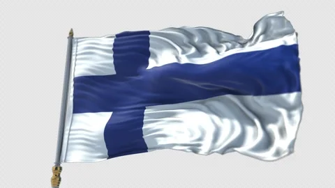 Finnish Flag on a flagpole Waving on Transparent Alpha Background Vídeo Stock 292118437