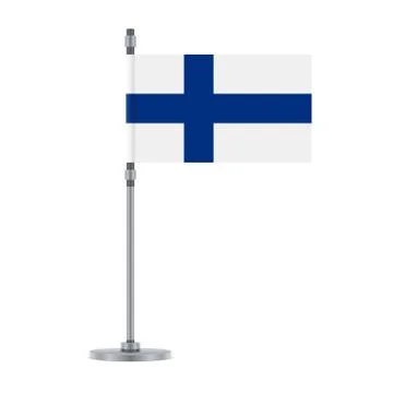 Finnish flag on the metallic pole, vector illustration Stock Illustration