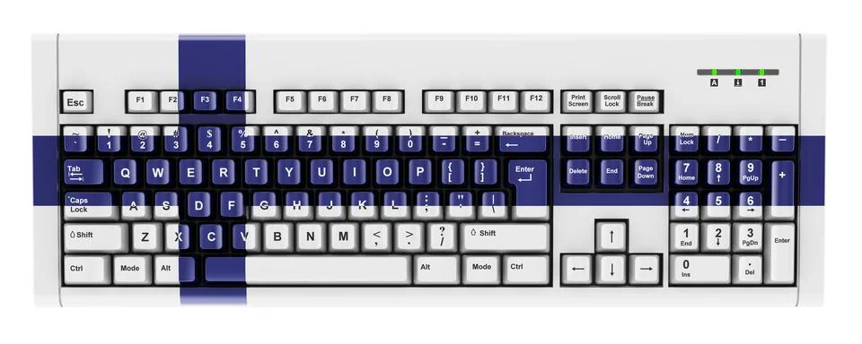 Finnish flag painted on computer keyboard. 3D rendering Stock Illustration