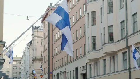 Finnish flag raised for Independence Day Video stock 167699392