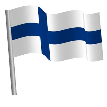 Finnish flag waving on a pole Stock Illustration