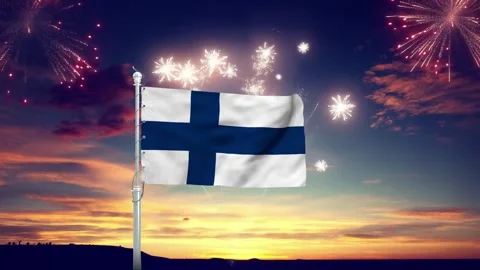 Finnish flag waving proudly in motion with fireworks animation Vidéo 341722997
