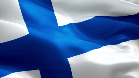 Finnish flag waving in wind video footage Full HD. Realistic Finnish Flag Stock Footage 97750552
