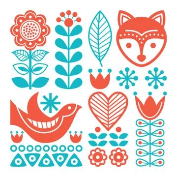 Finnish inspired folk art pattern - Scandinavian, Nordic style Stock Illustration