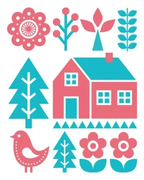 Finnish inspired folk art pattern - Scandinavian, Nordic style Stock Illustration