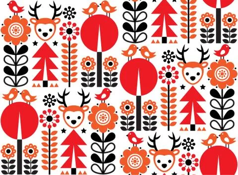 Finnish inspired seamless vector folk art pattern - Scandinavian, Nordic Stock Illustration