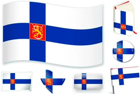 Finnish national flag vector illustration in different shapes. Stock Illustration