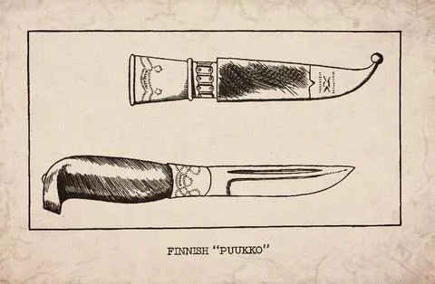 Finnish Puukko Knife World War II Vintage Technical Illustration 库存插图