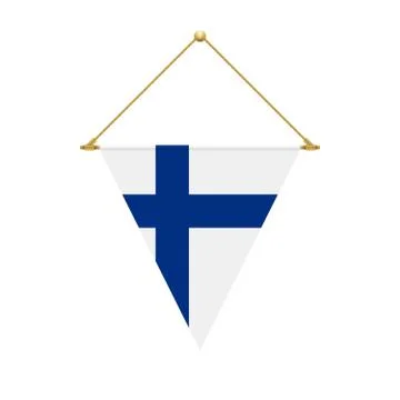 Finnish triangle flag hanging, vector illustration Illustrazione stock