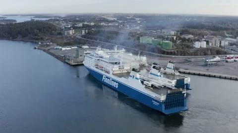 Finnlines passenger and cargo ship arriving at the Port of Naantali. Stock Footage 153787656