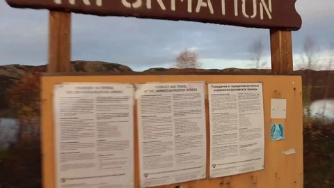 Finnmark, Norway - Information signs near the Russian-Norway border Video stock 81150853
