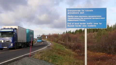 Finnmark, Norway - Sign indicating end of local border zone - 3 variations Stock Footage 81147784