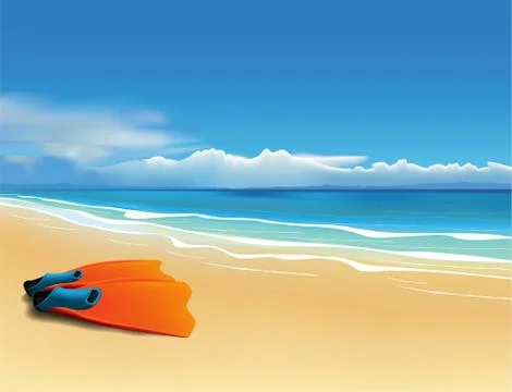Fins on the beach Stock Illustration
