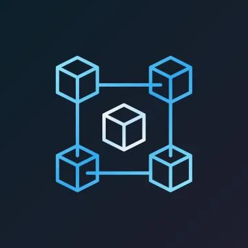 Fintech and blockchain vector blue icon in thin line style Stock Illustration