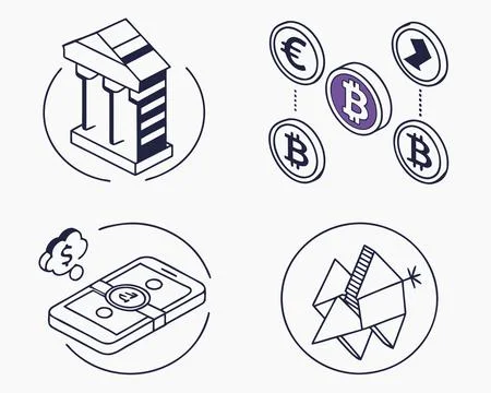 Fintech and Cryptocurrency Vector Icons Stock Illustration
